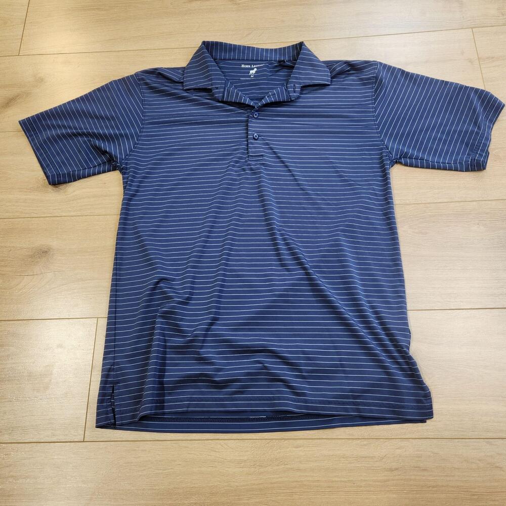 Horn Legend Polo Shirt Mens Medium Blue Striped McCall Golf Club Performance
